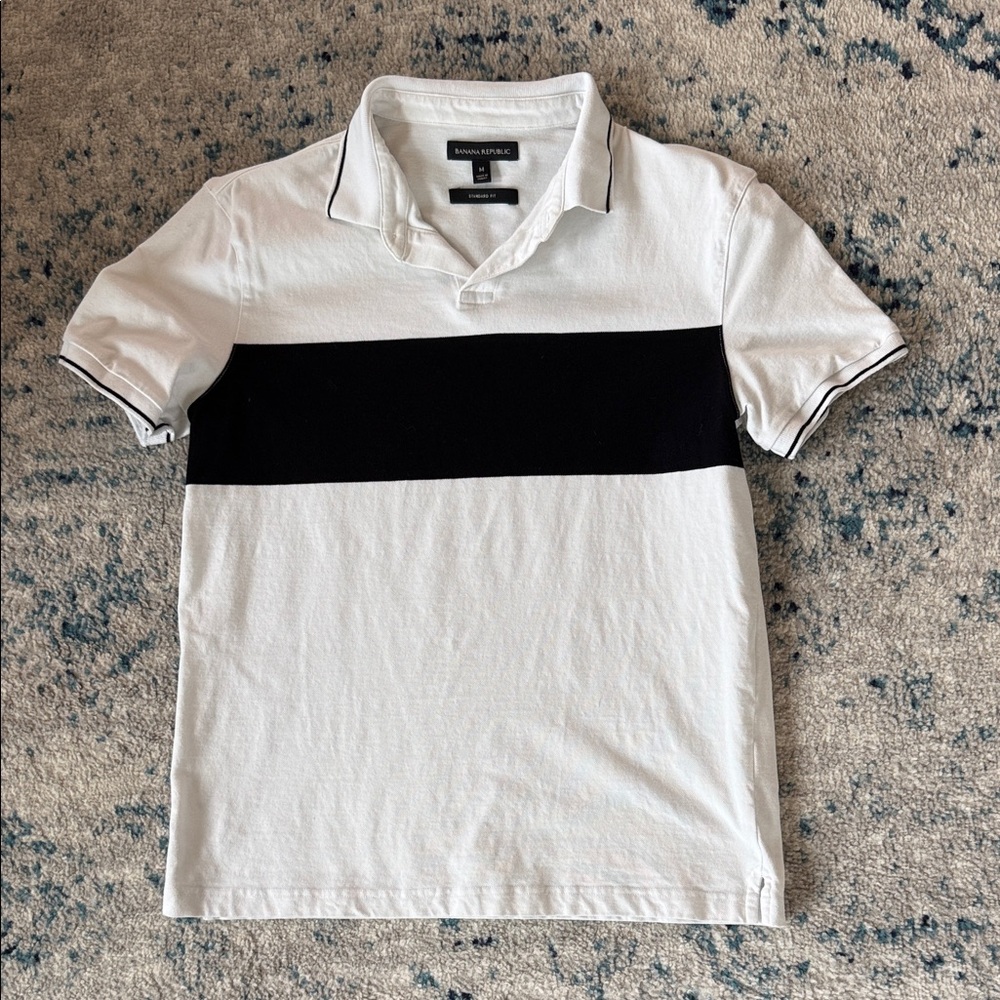 Banana Republic White Polo with Black Chest Stripe